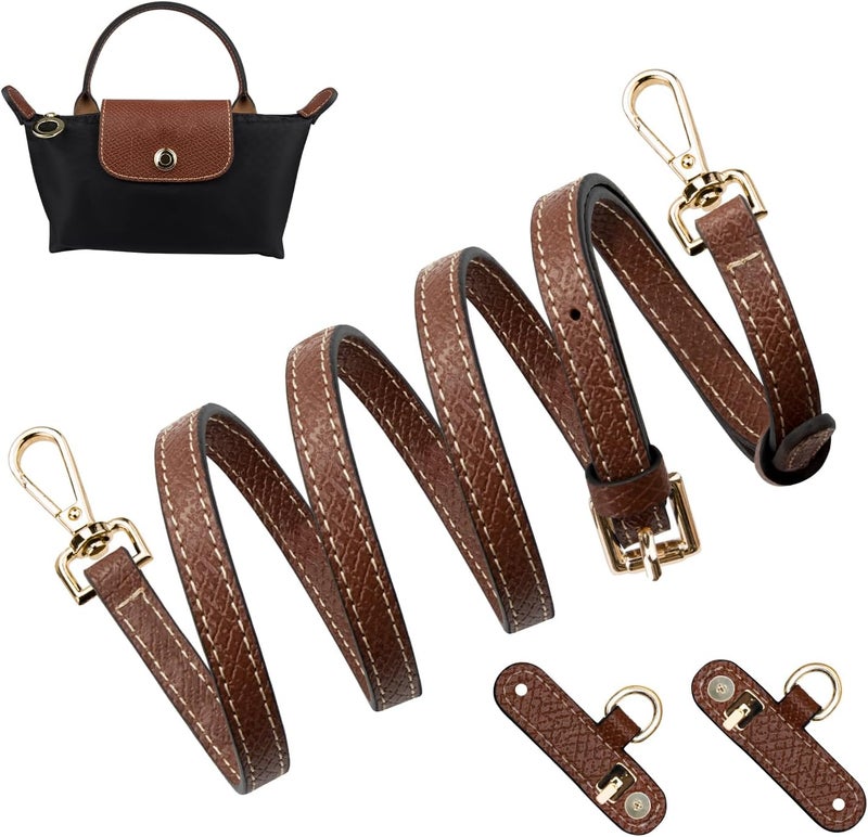 SOPROM Crossbody Strap for Longchamp Mini Bag, Strap Kit for Long Champ Le Pliage(Width:11mm,Color:Brown&Gold) - Image 1
